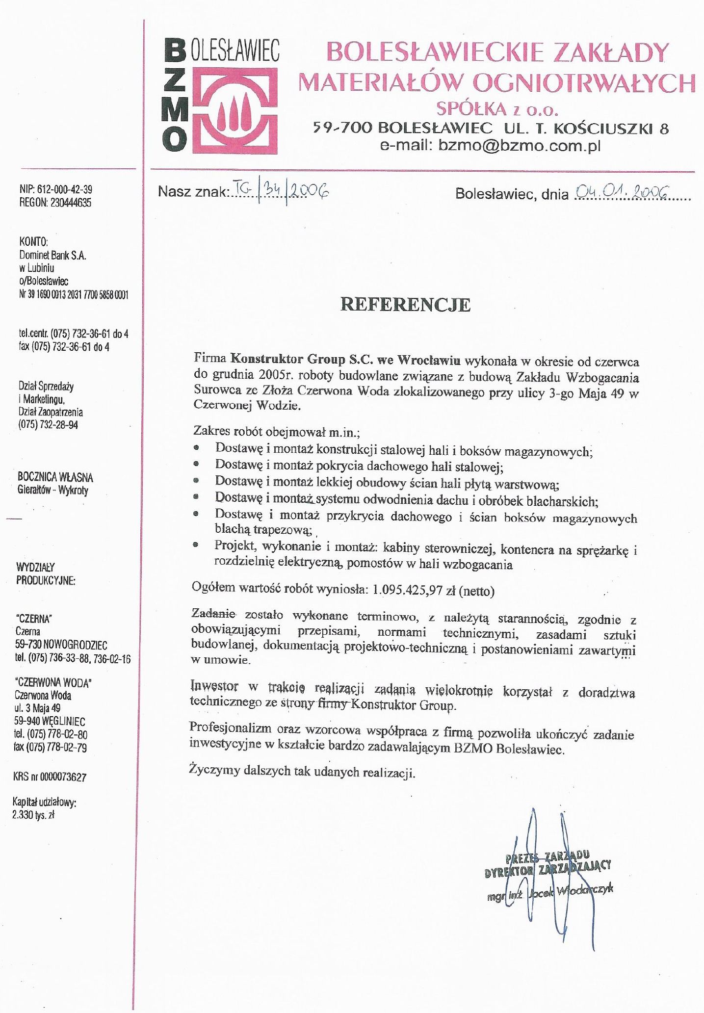 Bolesławiec Refractory Materials Works – Czerwona Woda mine